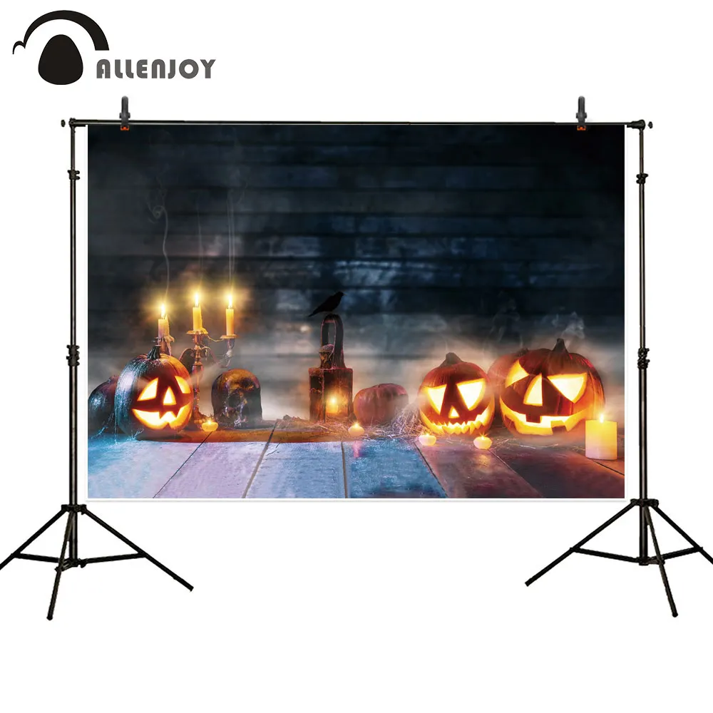 

Allenjoy Halloween Party Background Pumpkin Candle Backgrounds For Photo Studio Photographic Wood Backdrop Photocall Boda