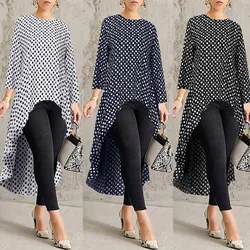 Oversize 5XL Fashion Dot irregular Long Blouse Autumn Loose O-Neck Tops Female Women Long Sleeve Shirt Blusas Femininas Clothing