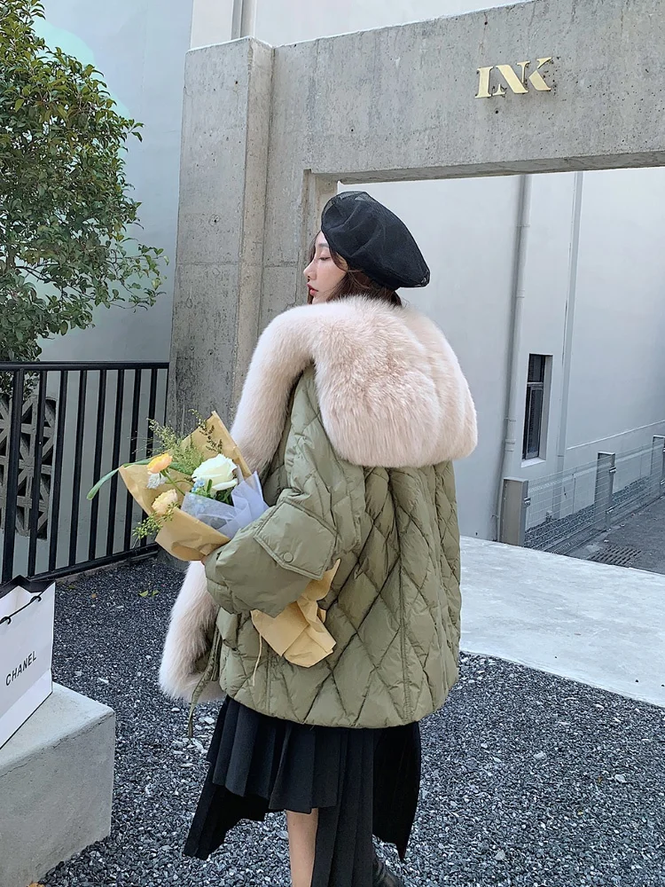 MENINA BONITA-Chaqueta de plumón de pato para mujer, abrigo cálido con cuello de piel de zorro Natural Real, a la moda ropa de calle, invierno, 2022