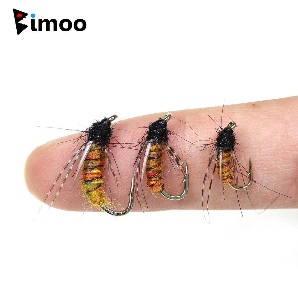Bimoo 6PCS # 10~ # 14 Partridge Soft Hackle Nymph Pupa Fly Brown for Trout Bass Panfish Fishing Wet Flies Lures Bait Fast Sinking