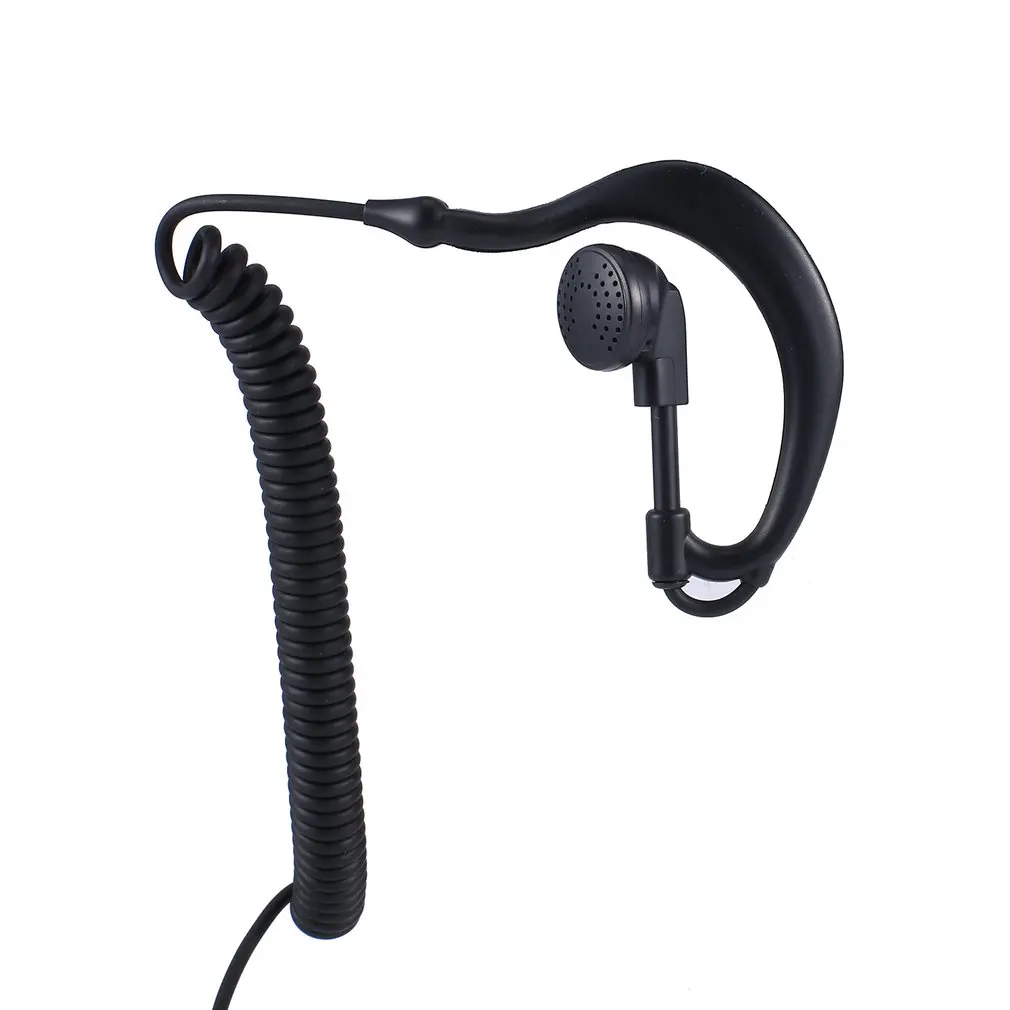 Earphone Kait Telinga Earpiece Tunggal 3.5 Mm dengan Kabel Spiral Walkie Talkie Headset Earphone Militer