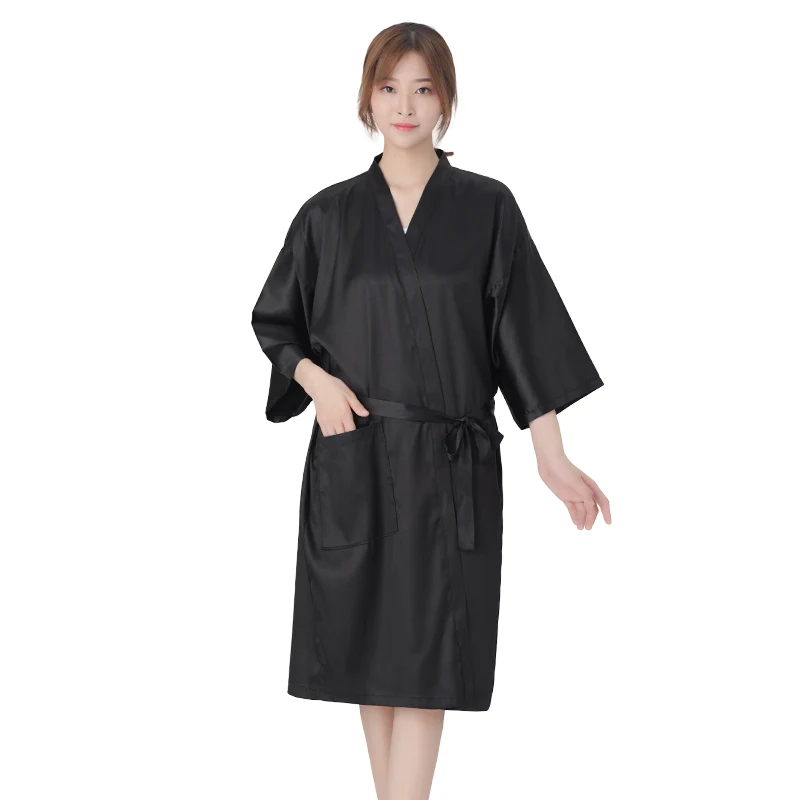 Salon Client Gown Hairdressing Robe Haircut Kimono Barber Shop Beauty SPA Hotel Guest Smock Silk Nightgown Bathrobe Apron