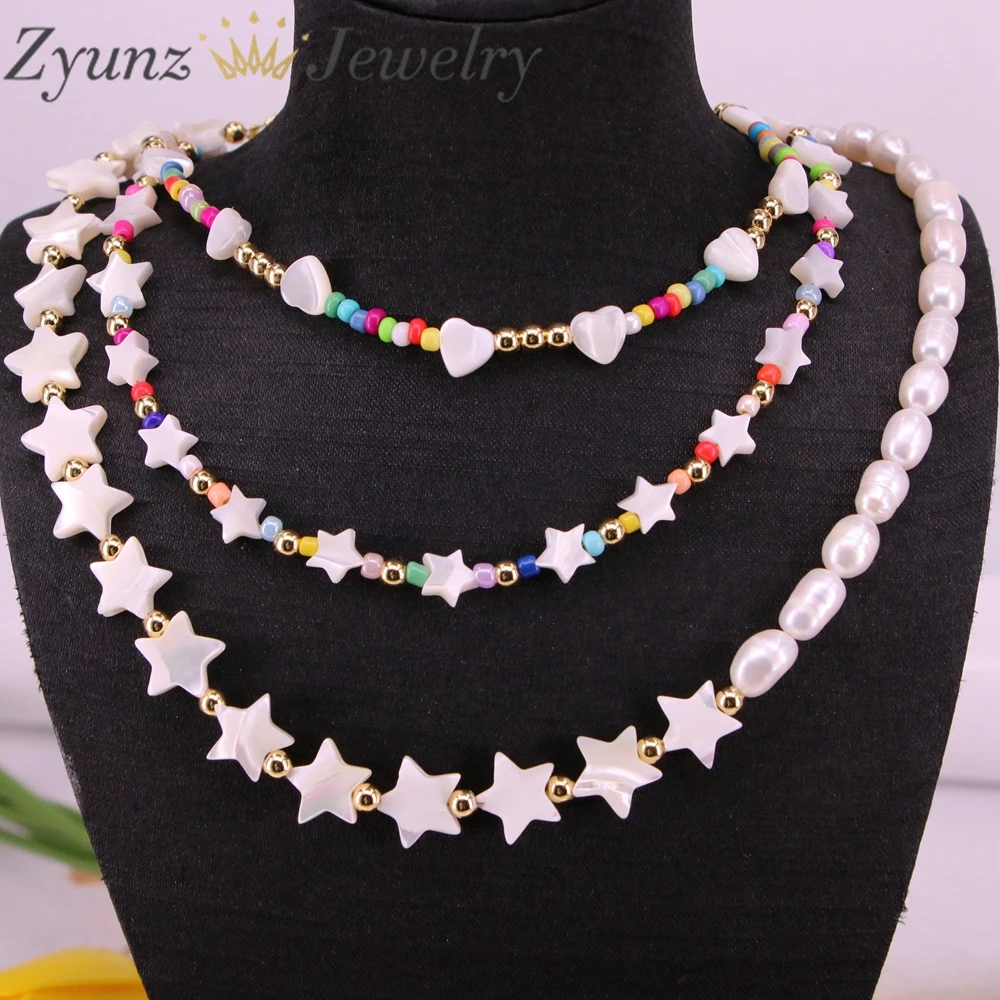 

3PCS, 2021 New Fashion Freshwater Pearl Chain Necklace Women Collar Wedding Punk Star Shell Beads Choker Necklace