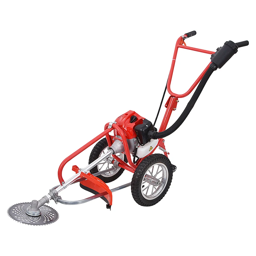 Máquina de deshierbe portátil de empuje manual, deshierbe, cortacésped, cultivador G0028 de 2 tiempos, 52CC, con rueda de deshierbe de 1,9kw, 2,5 caballos de fuerza