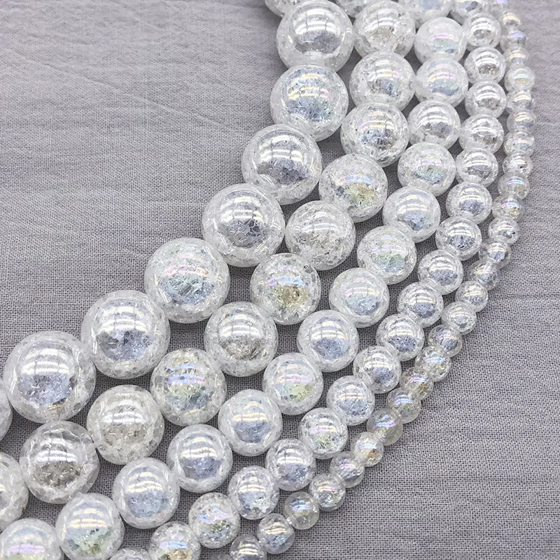 White Crack Popcorn Crystal Beads Natural Stone Round  Loose bead 4/6/8/10/12MM Jewelry bracelet Making DIY