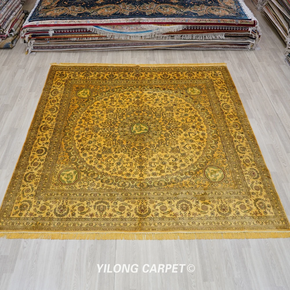 Yilong 9'x9' Persian Silk Rug Square Antique Hand Knotted Old Silk Carpet (ZW052M)