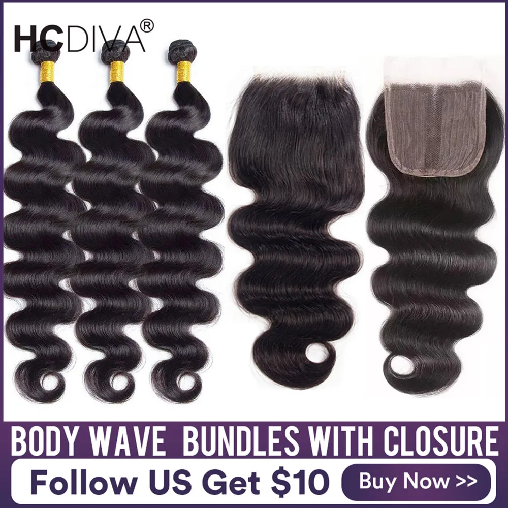 38 40inch Body Wave Bundles With Closure Brazilian Remy Human Hair Bundles With Closure 3 Bundles With T Part Closure For Women