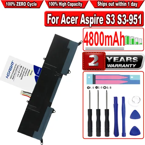 HSABAT 4800mAh AP11D4F AP11D3F Laptop Battery for ACER Aspire S3 S3-951 S3-951-2464G24iss S3-951-6464 S3-951-6646 MS2346
