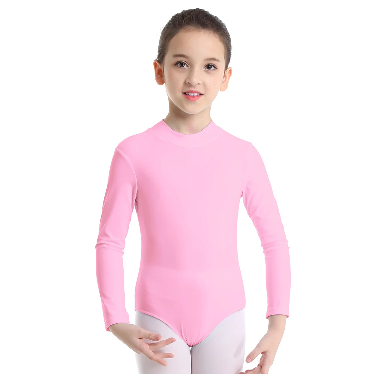 Girls Long Sleeve Gymnastics Leotard Bodysuit Mock Neck Ballet Leotard Kids Practice Stage Dance Costume