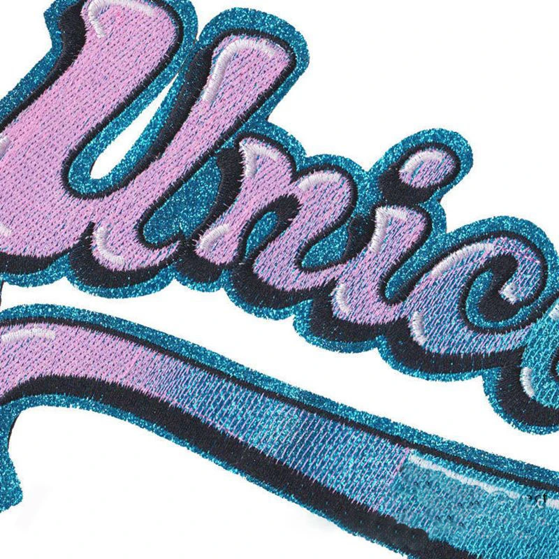 Patch per moto con lettera unicorno arcobaleno carino grande ferro su toppe ricamate per abbigliamento Appliques per giacca con toppa sul retro