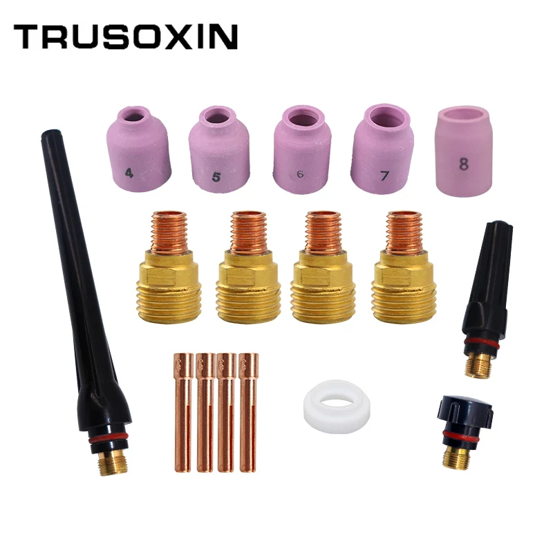 

TIG Welding Torch Consumables Cup Gas Lens and Collet Gasket Back Cap Kit for WP 9 20 25 T32 1/16 3/32 1/8 17pcs