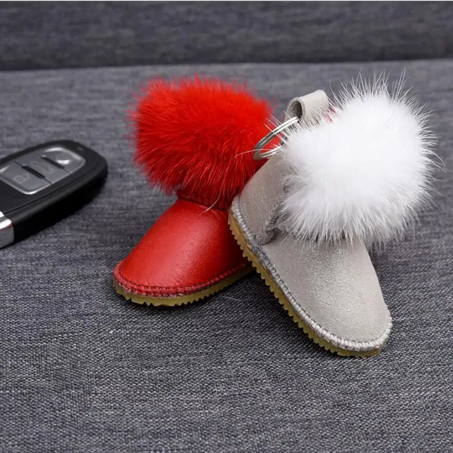 Real Shearling Lamb Fur Lined Boot Key Chain Key Ring Purse Backpack Accessory Suede Handbag Pendants