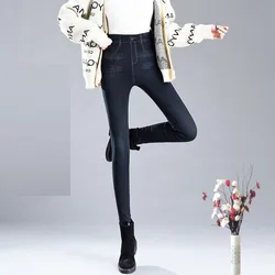 Autumn New Fashion Skinny Slim Thin High Elastic Waist Washed jeans Like Jeans leggings Pencil Pants Denim Leggings For Women