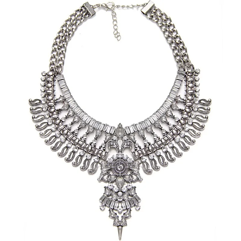 New Antique Crystal Gem Choker Luxury Bridal Rhinestone Vintage Maxi Statement Necklace Collar Women Bijoux Accessory