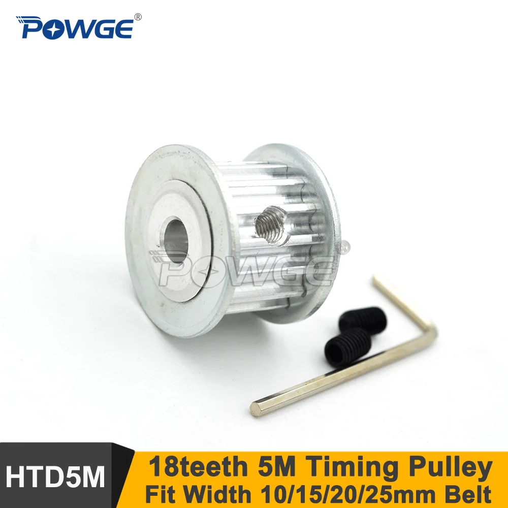 POWGE 18 Teeth 5M Synchronous Pulley Bore 5-14mm Fit Width=10/15/20/25mm 18T 18Teeth HTD 5M Timing Belt Pulley AF