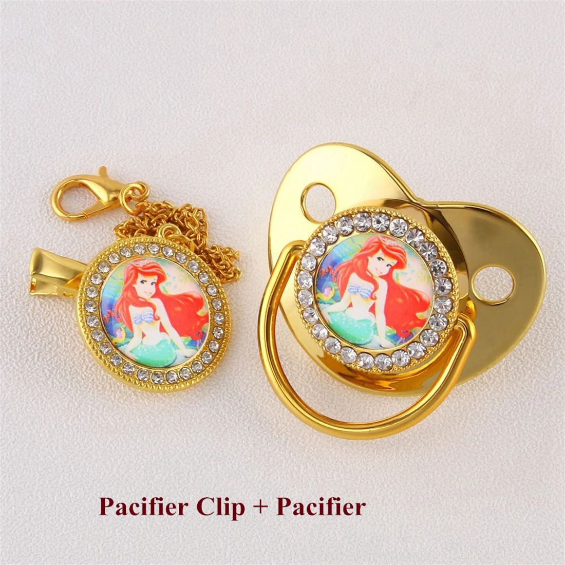 [1Pcs] Disney Mermaid Ariel Belle Cinderella Baby Pacifier Food Grade Silicone BPA Free New Born Baby Girl Nipples Pacifier Clip