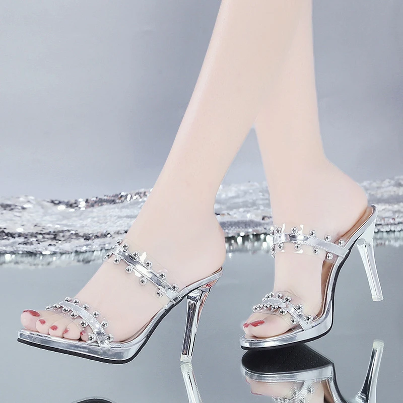 Women's Crystal Sandals, Stiletto High Heels for Women, One Word with High Heel Sandals for Leisure and Entertainment