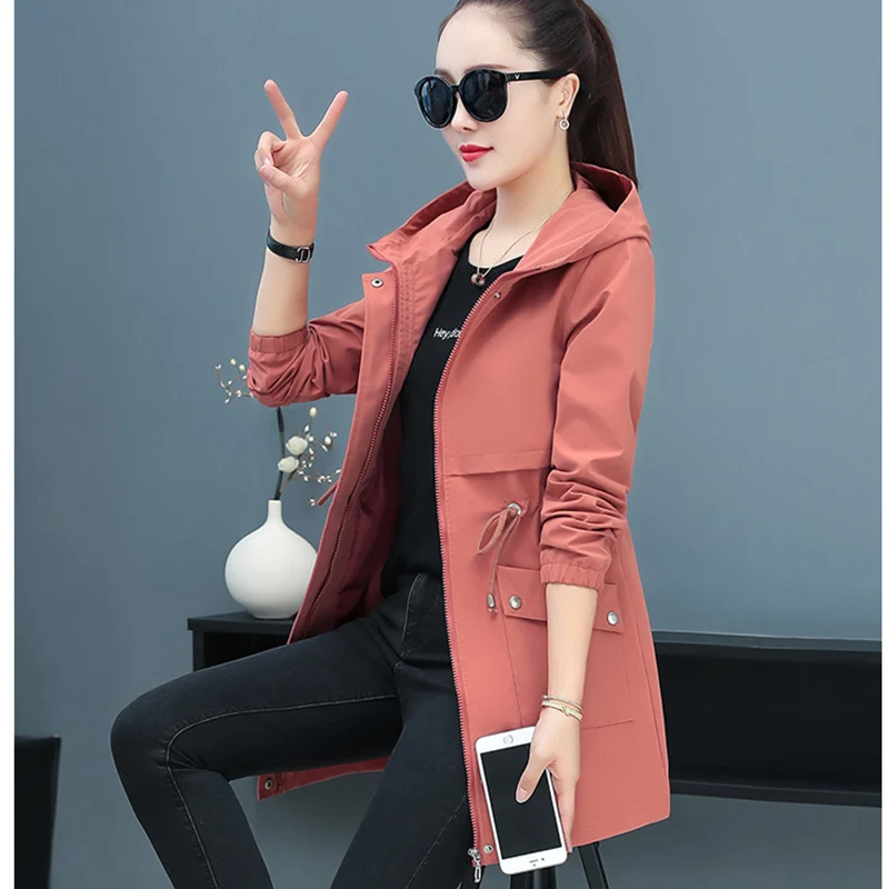 2025 Nieuwe Casual Windjack Bovenkleding Dame Mode Oversize Slanke Capuchon Trenchcoat Vrouwen Lente Herfst Lengte Overjas Vrouwelijke