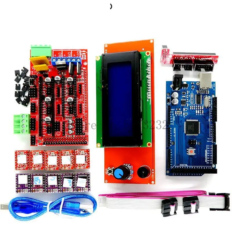 

Mega 2560 R3 CH340+1pcs RAMPS 1.4 Controller+5pcs A4988/DRV8825 Stepper Driver Module+1pcs 3D 2004 controller for 3D Printer kit