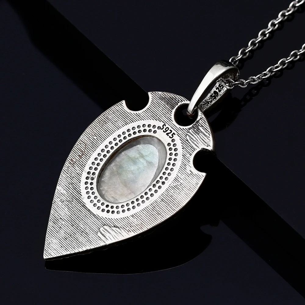 Collier pendentif grand naren argent regardé S925, pierre de lune naturelle, style bohème rétro, fête, 10x14mm, 100%