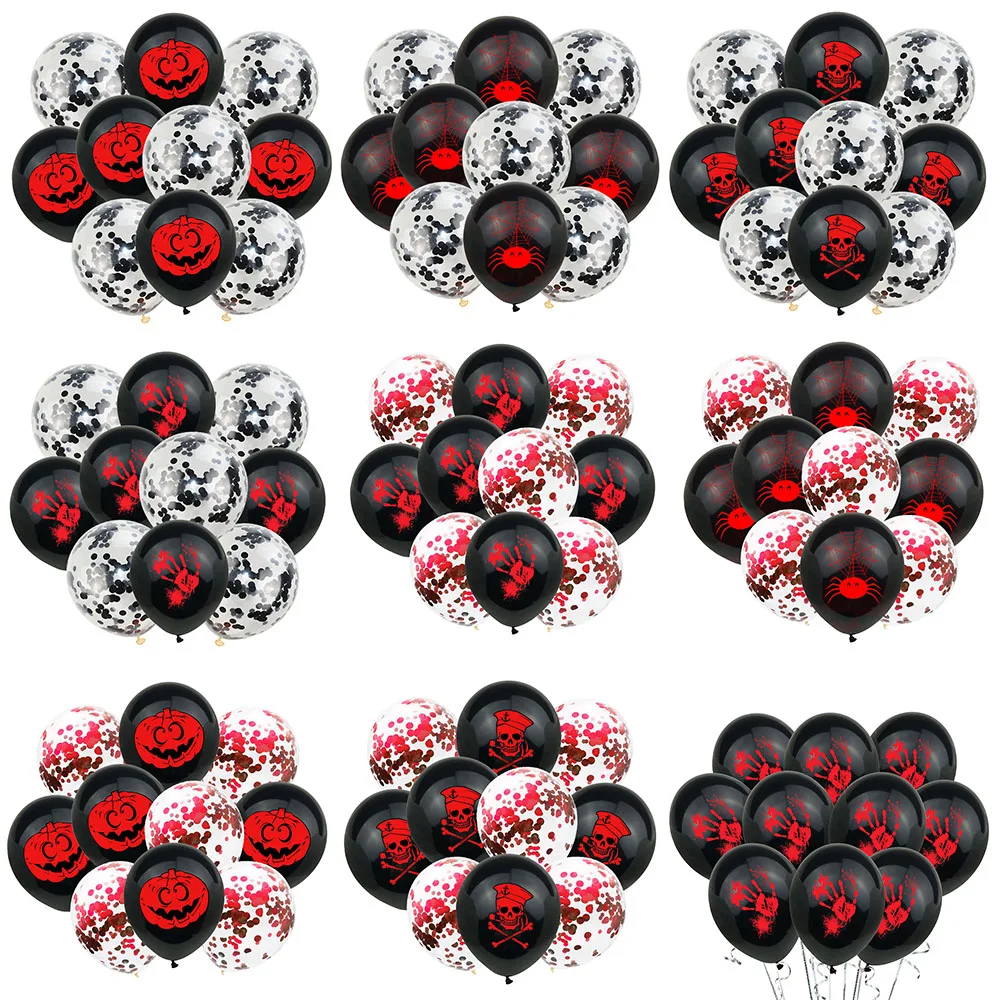 10pcs Scary Halloween Pumpkin Ghost Spider Skull Confetti Balloon Happy Halloween Decoration Air Baloons Birthday Party Supplies