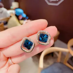 2022 New S925 Silver Needle Exquisite Zircon Blue Rhinestones Beautiful Net Red Earrings Women's Jewelry Accessories Oorbellen