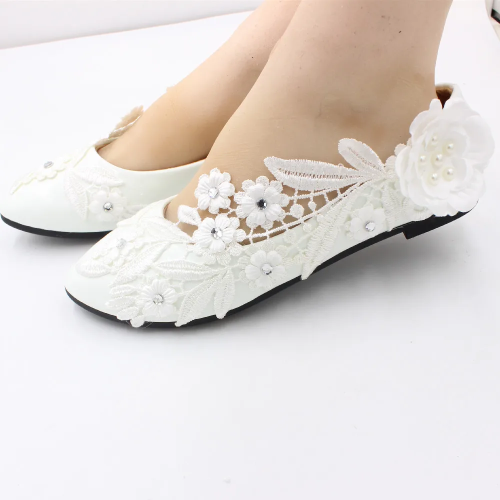 【Xingchenmao】New white flat large size wedding shoes for women bride wedding shoes lace lace shoes for women BH2117