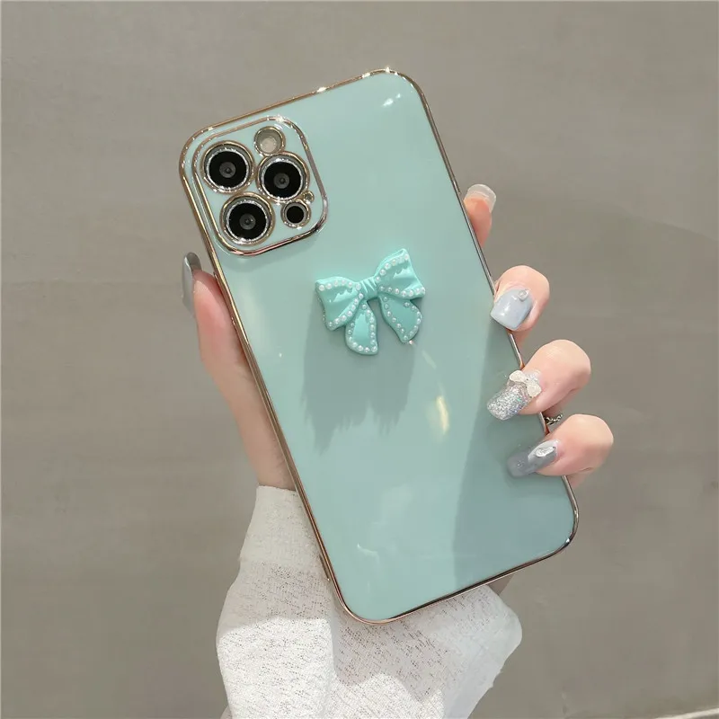 Luxury Diamond Bow Plating Phone Case on For apple iphone 14 13 pro max 12pro 11 6 7 8plus X XS Max XR Soft Silicone back Cover