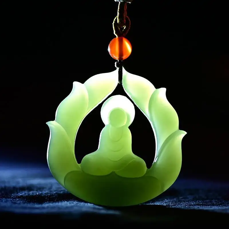 

Natural A hetian jade carving jade guan yin green jade pendant unique design jadeite jade necklace men jewelry women pendants