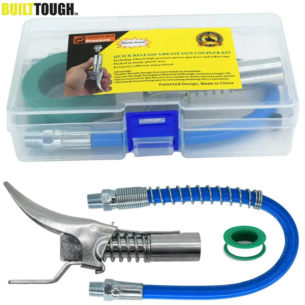 

Hose Kit High Pressure 10000PSI Grease Gun Coupler Coupling End Fitting 1/8” NPT Adapter Connector Lock On Tool Accessories