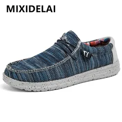 Sapato casual denim de lona masculino, mocassins planos, respirável, caminhando, ao ar livre, tamanho grande, leve, marca fashion