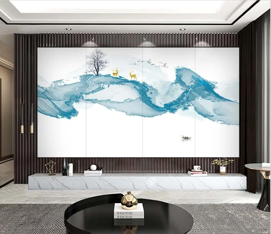 

Custom 3d wallpaper New modern minimalist new Chinese style abstract ink landscape smoke bedroom background wall 3d wallpaper