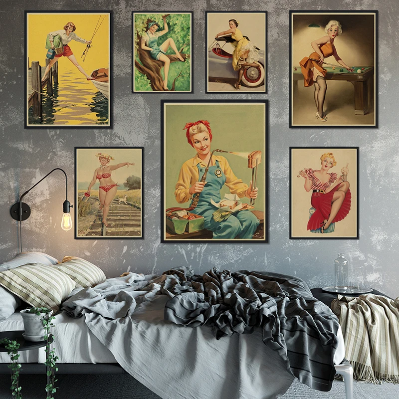 Retro poster Seductive girl World War II Sexy pin up Girl vintage Poster wall decorations Home Decor Frameless 42*30CM