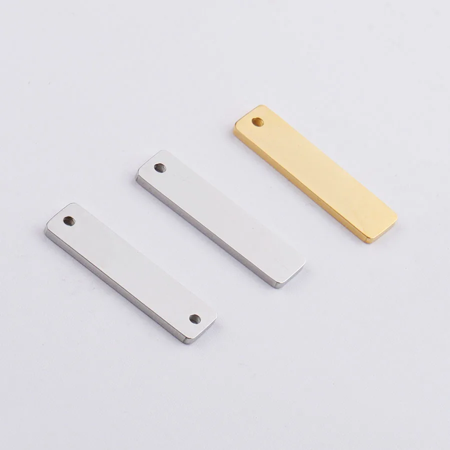 100% Stainless Steel 1/2 Hole Rectangle Blank Bar Pendant For Engrave 6x22mm Metal Plates Tag Mirror Polished 20pcs