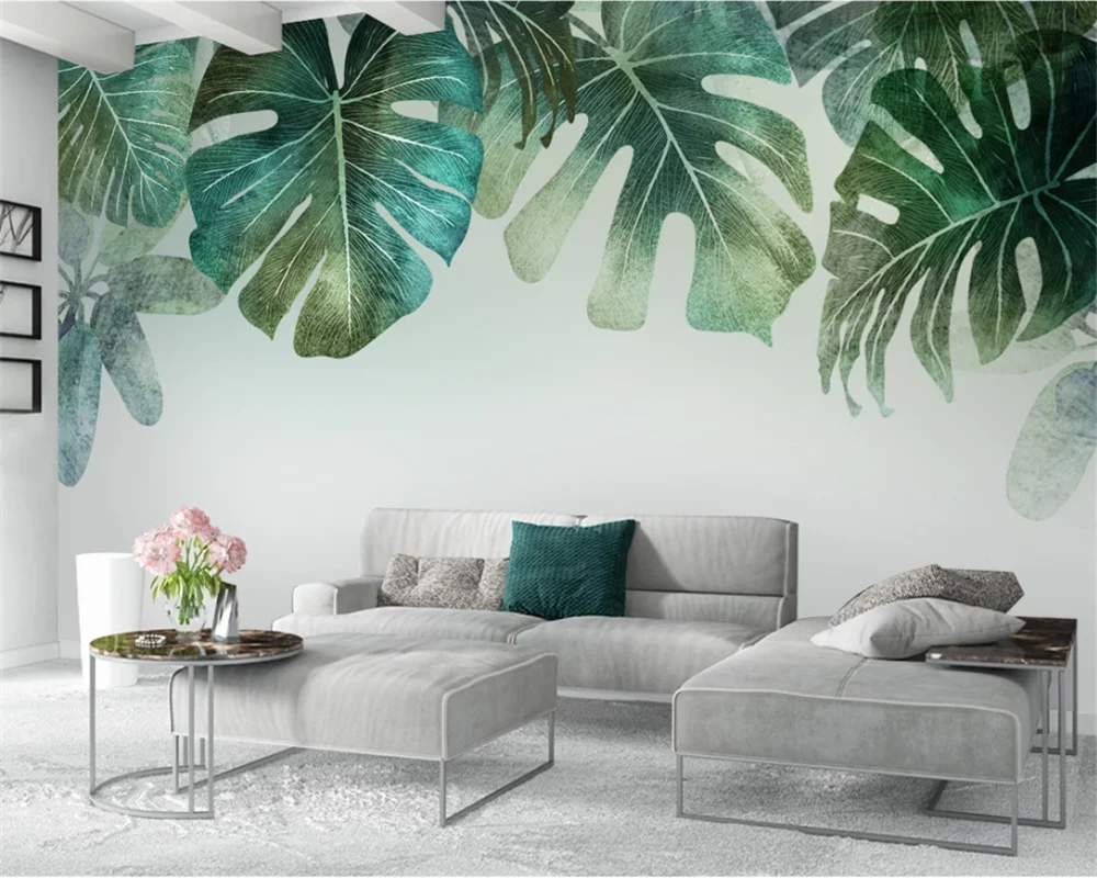 Beibehang خلفية أريكة عصرية مخصصة على شكل شخصية عصرية من papel de parede خلفية أريكة شمالية ذات أوراق واسعة وجديدة #3