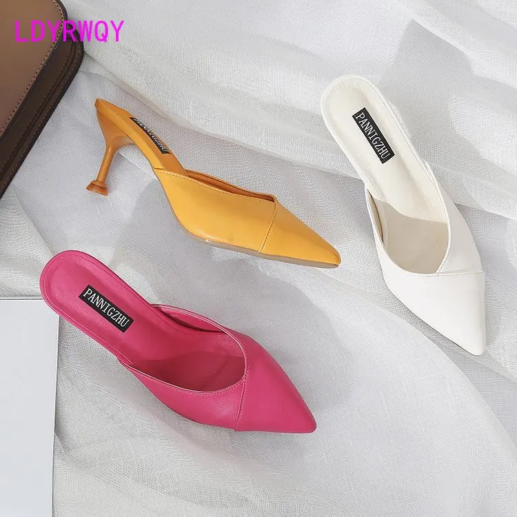 LDYRWQY 2021 new fashion summer Korean style pointed toe Baotou stiletto solid color all-match sandals and slippers