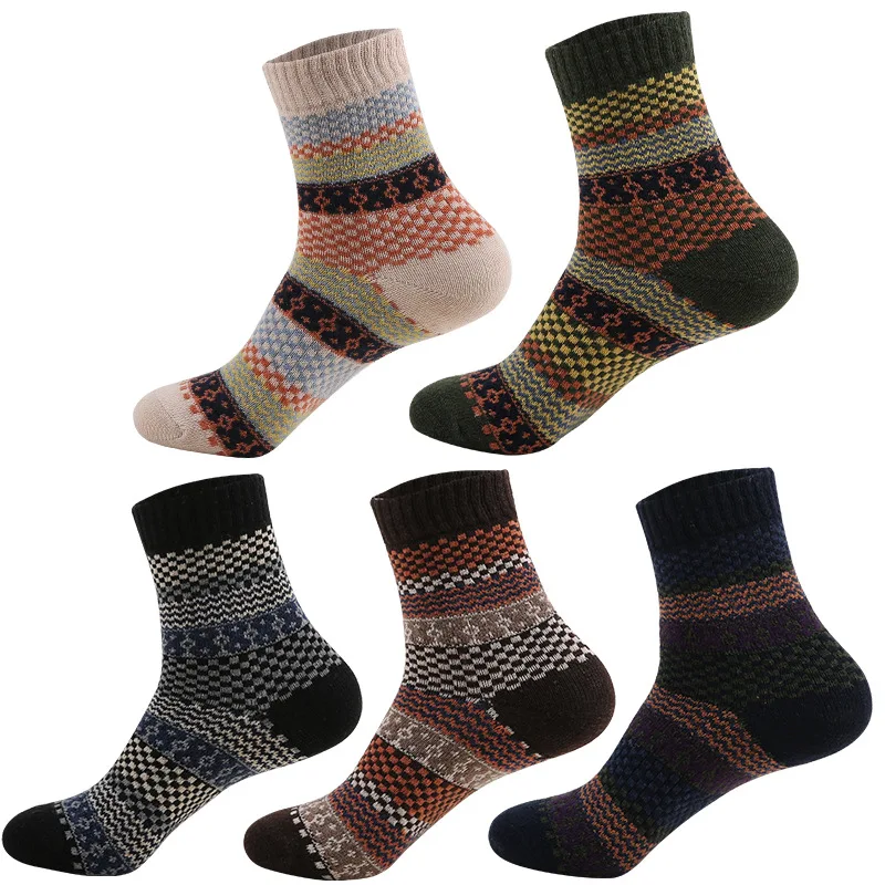 5 Pairs/lot Men socks Winter Thick Warm Stripe Wool Socks Casual Sock Business Male Socks High Quality