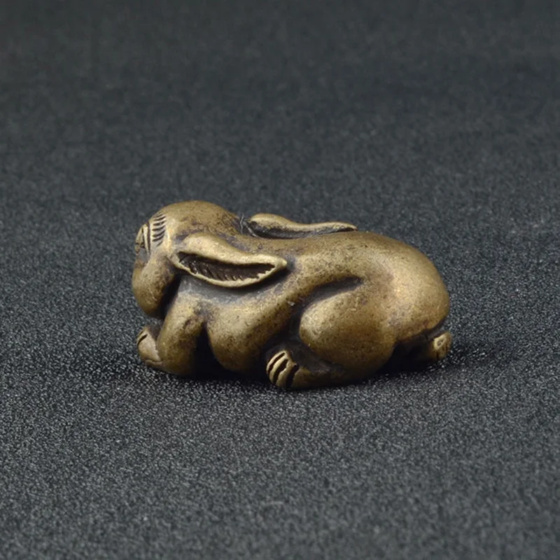 Antique Copper Zodiac Lucky Rabbit Statue Ornaments Vintage Solid Brass Cute Animal Miniatures Figurines Tea Pet Desk Decoration
