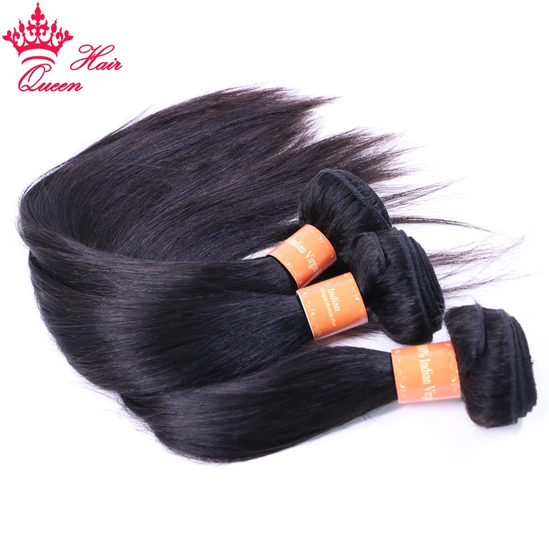 Queen Hair Official Store Indian Straight Raw Hair Weave Bundles Deal 100% Virgin Human Hair Extensions Double Weft