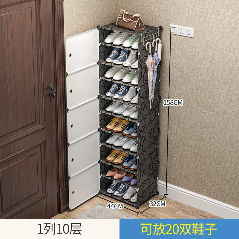 高品質のabs靴ラック棚収納キャビネットポータブル8および10層防塵経済的な大学の寮の寝室スペース節約