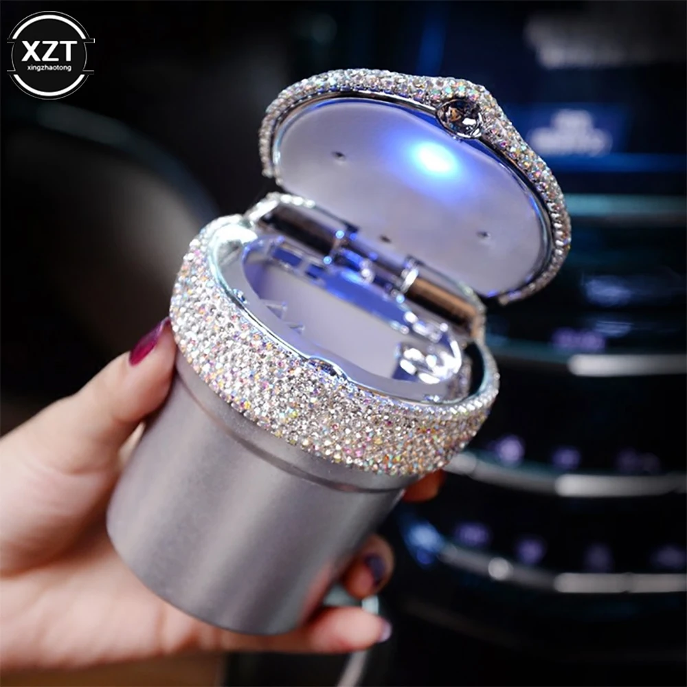 Car LED Multifunctional Luminous Rhinestones Ashtray Garbage Coin Storage Cup Container Cigar Ash Tray Car Styling Ashtrays