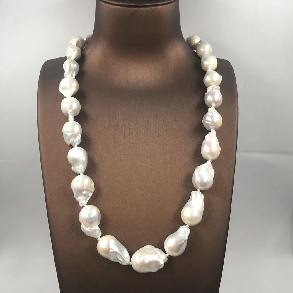 100% NATURE FRESHWATER Baroque PEARL NECKLACE in nature color, big baroque pearl .A + grade pearl good luster have flaw