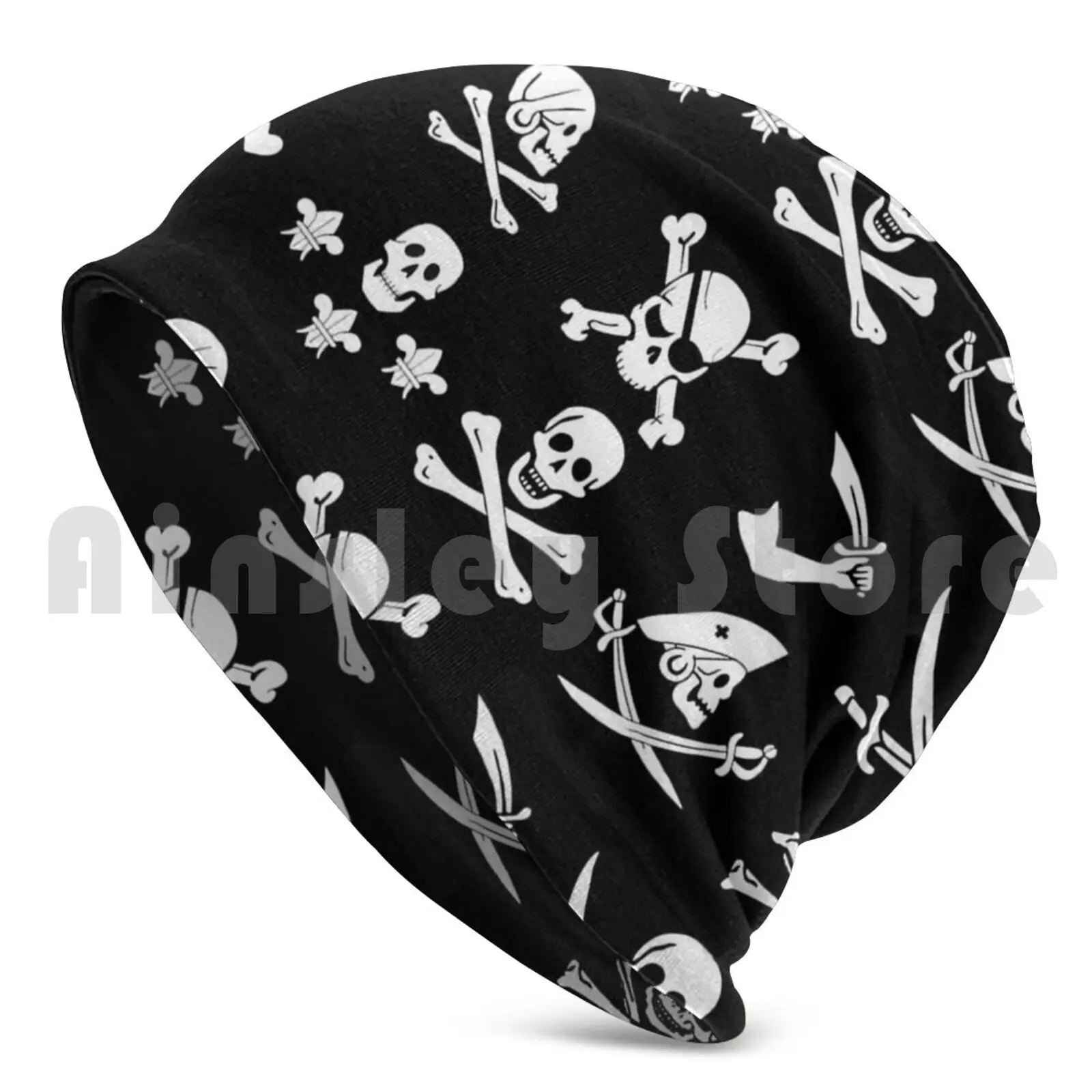 Black Pirate Banners Skull , Crossed Bones , Swords Beanies Pullover Cap Comfortable Pirate Pirate Flags Banner Talk