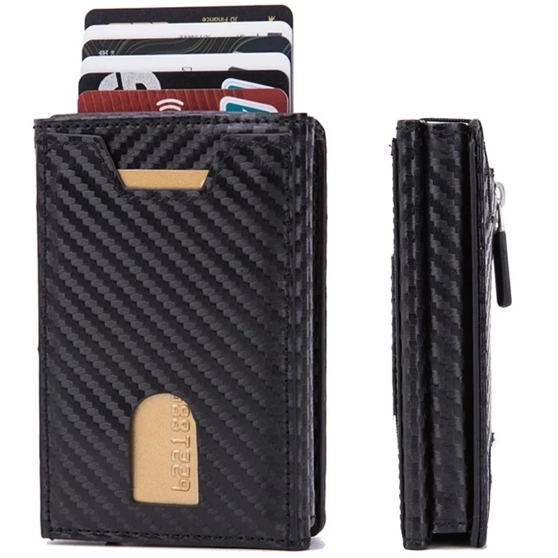 

Zciti PU Leather Wallet Multifunctional Men Clutch Carbon Fiber Card Holder RFID Blocking Case Metal Box Female Bag Card Holder