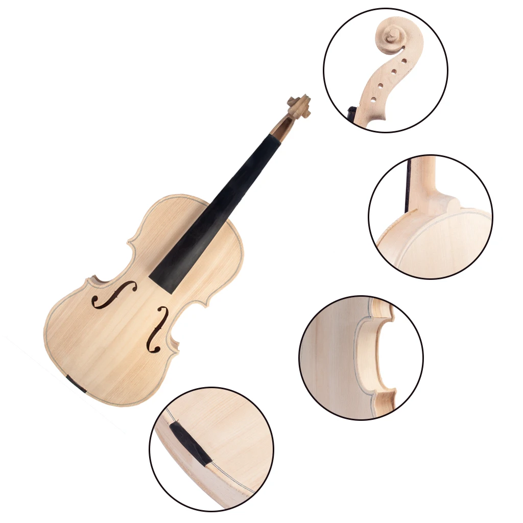 LOMMI High Quality Unfinished Violin Parts Solid Wood Top And Back Panel Ebony Fretboard DIY 4/4 3/4 1/2 1/4 1/8 Violin Parts