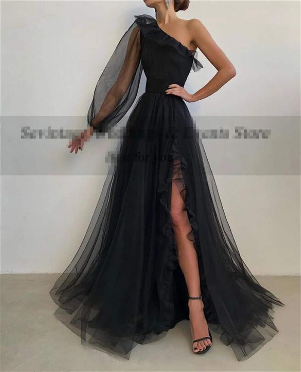 Bespoke Anlass Kleider Geraffte One-Schulter Full Sleeves Sexy Bodenlangen Luxuriöse A-Line Neue Frauen Formal Abendkleid h996