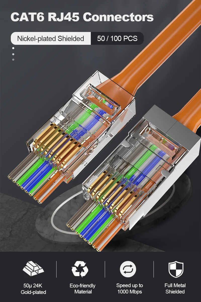 ZoeRax RJ45 Cat6 Durchgangsverbinder, verschiedene Farben, einfach zu crimpender STP-Modularstecker für massives oder verseiltes STP-Netzwerkkabel – Detail 1