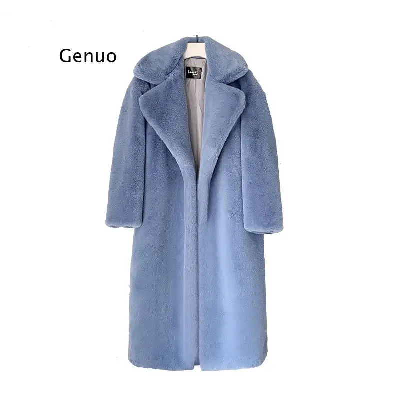 

New Women Winter Warm Faux Fur Coat Thick Women Long Coat Turn Down Collar Women Warm Coat Casaco Feminino