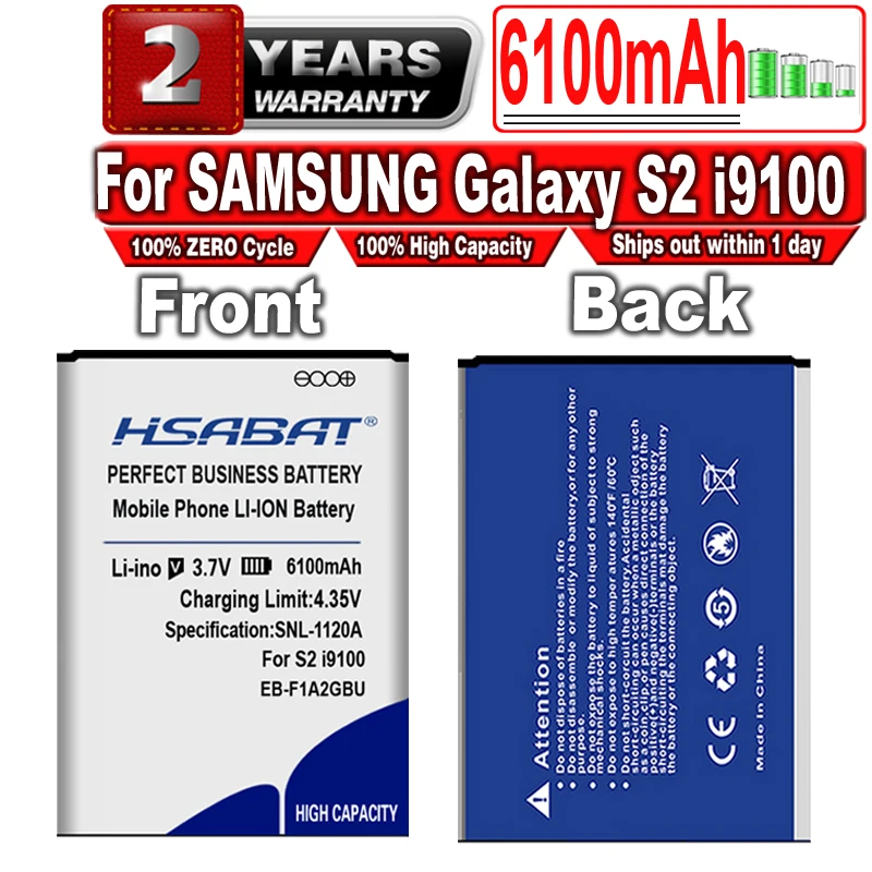 HSABAT EB-F1A2GBU 6100mAh Battery for SAMSUNG Galaxy S2 i9100 Battery 9100 i9100g i9103 i9105 i9108 i9050 i9188 I777 B9062