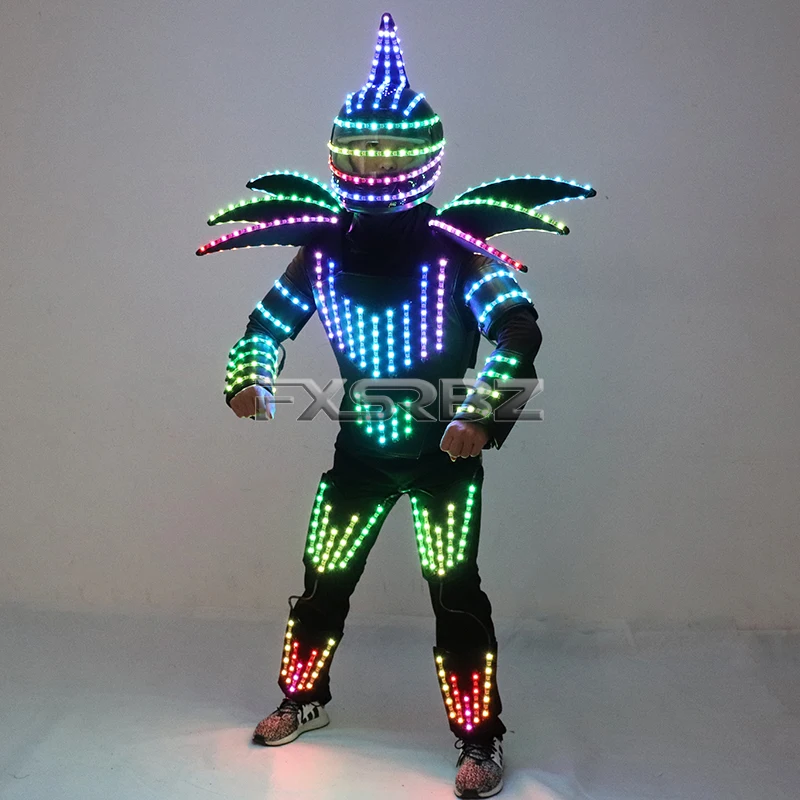 Pixel LED Robot Suit Stage Dance Costumes Christmas Halloween Party Light Up Jacket Colorful Luminous Armor Clothing